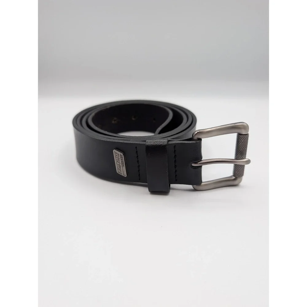 Dickies Genuine Leather Belt Black Size 44 Men's Work Casual Gunmetal Buckle